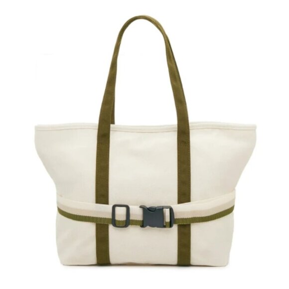 NWT! DSW Exclusive Ivory/Green Canvas Tote Bag with Travel Strap - Picture 1 of 11
